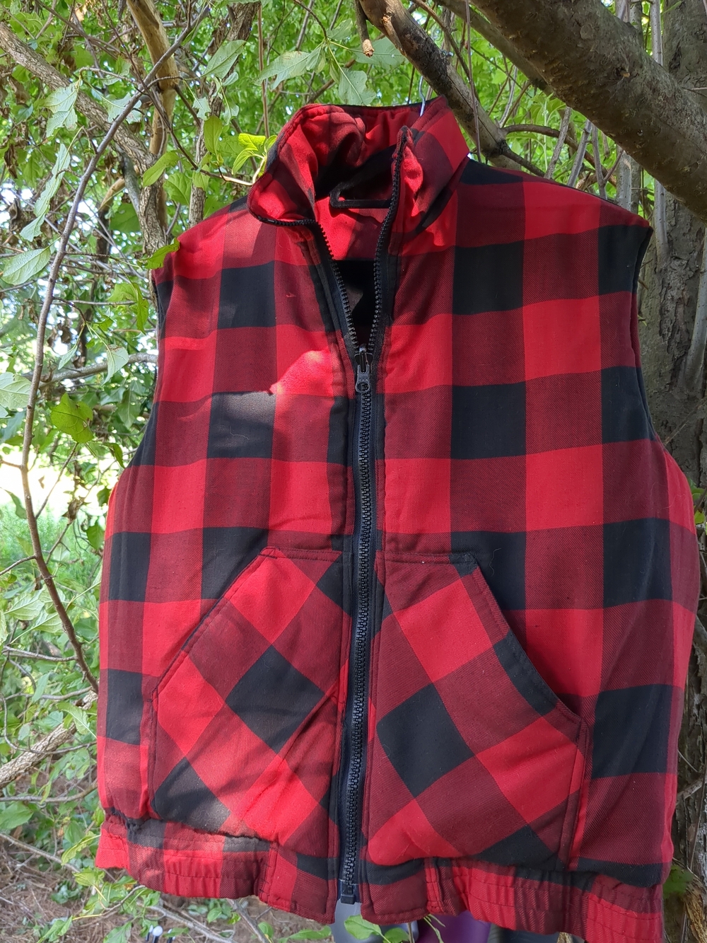 Men's Red & Black Buffalo Check Quilted Flannel Vest Jacket